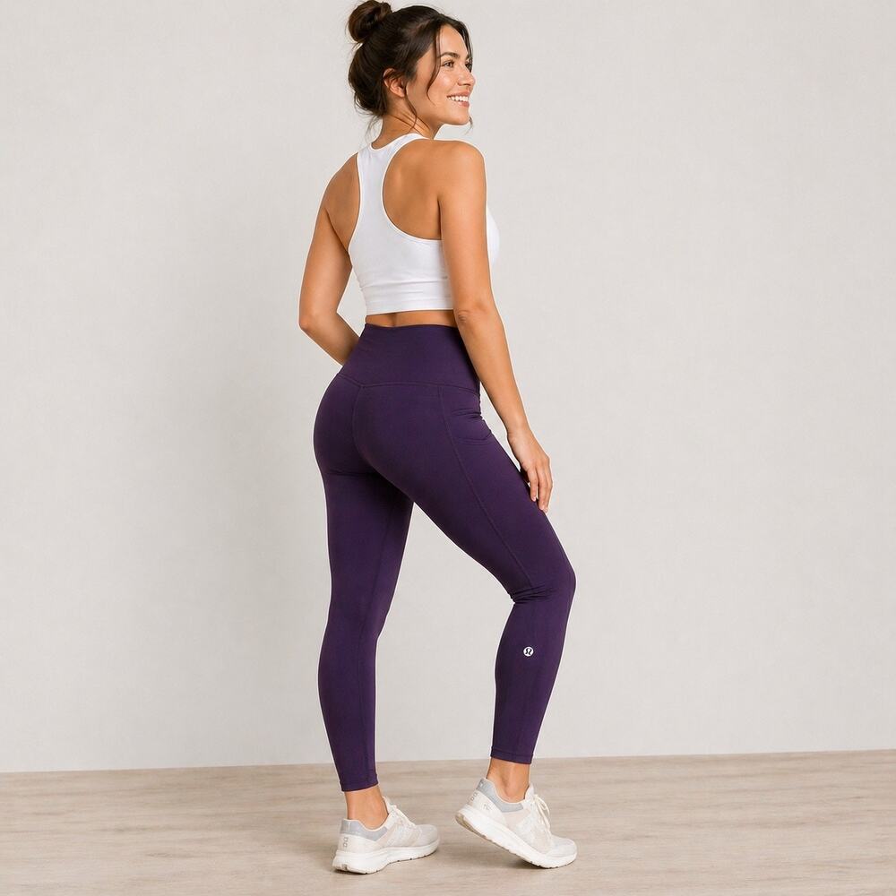Lululemon Eggplant High Rise Leggings Back Logo Detail Sz 2